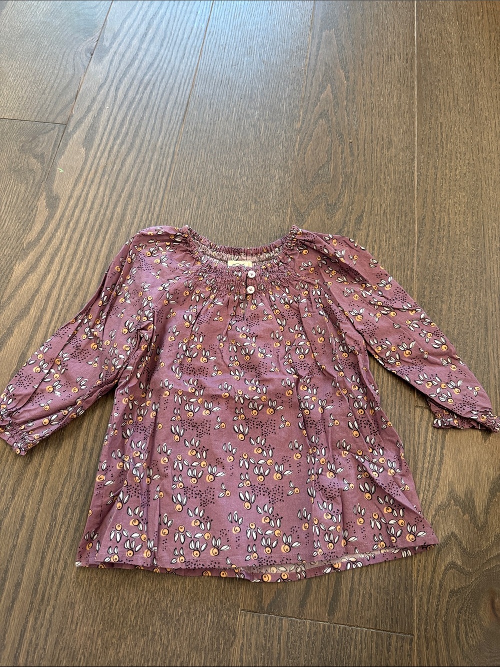 Girls' Mauve Floral Smocked Neck Blouse